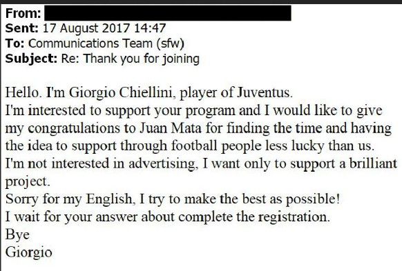 Giorgio Chiellini Common Goal Letter