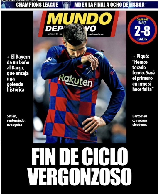 Barca 2-8 Bayern Mundo Deportivo Front Page August 15 2020