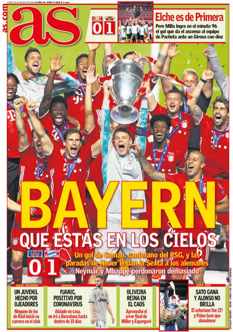 Diario AS Spain Paper Headline Champions League Final 2020