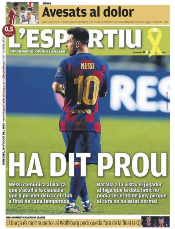 L'Esportiu Headline Messi Exit