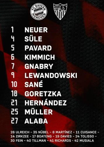 Bayern starting lineup vs Sevilla 2020