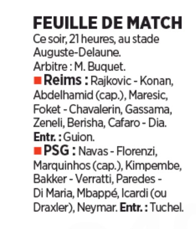 Probable Lineups SDR Paris SG 2020