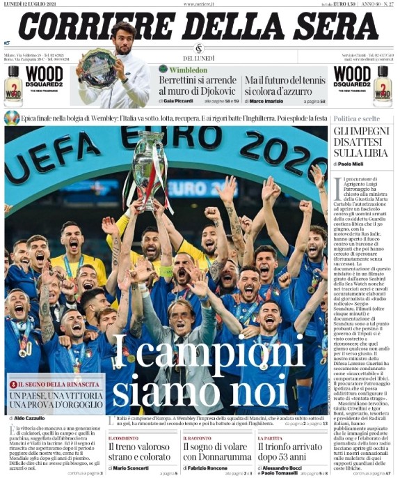 Corriere della Sera Reaction Italia England Euro Final 2021