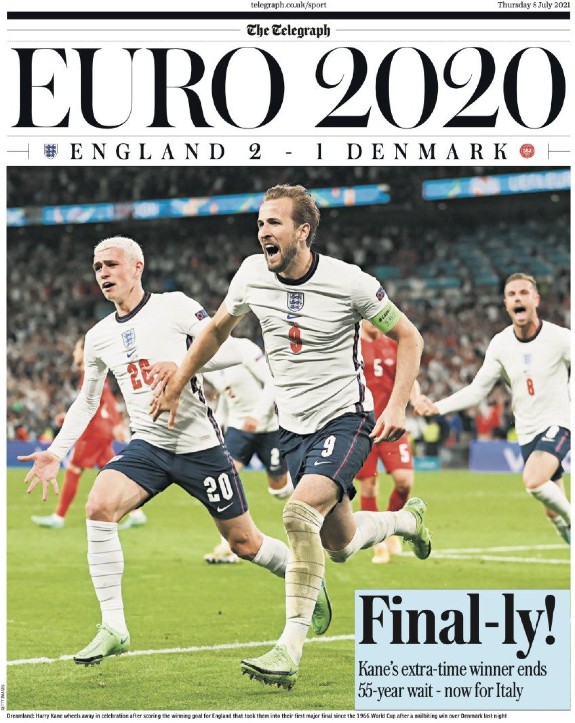 English newspaper frontpage headlines & reaction to England reaching