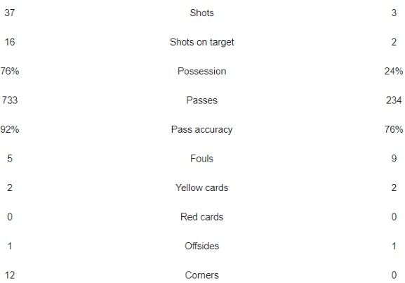 Man City 3-1 Crvena Stats