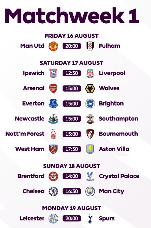 2024-25 Opening Day Fixtures