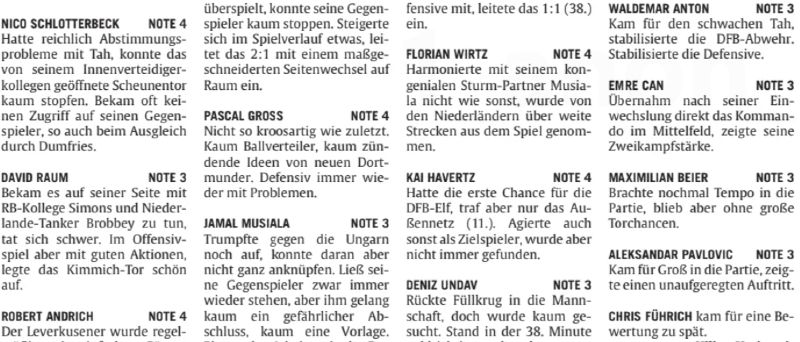 Germany player ratings vs Netherlands AZ Paper