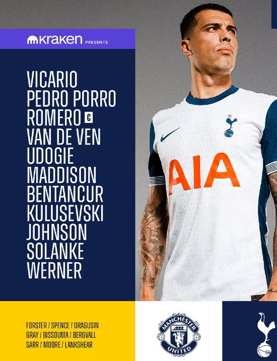 tottenham fc starting lineup vs man united 2024-25