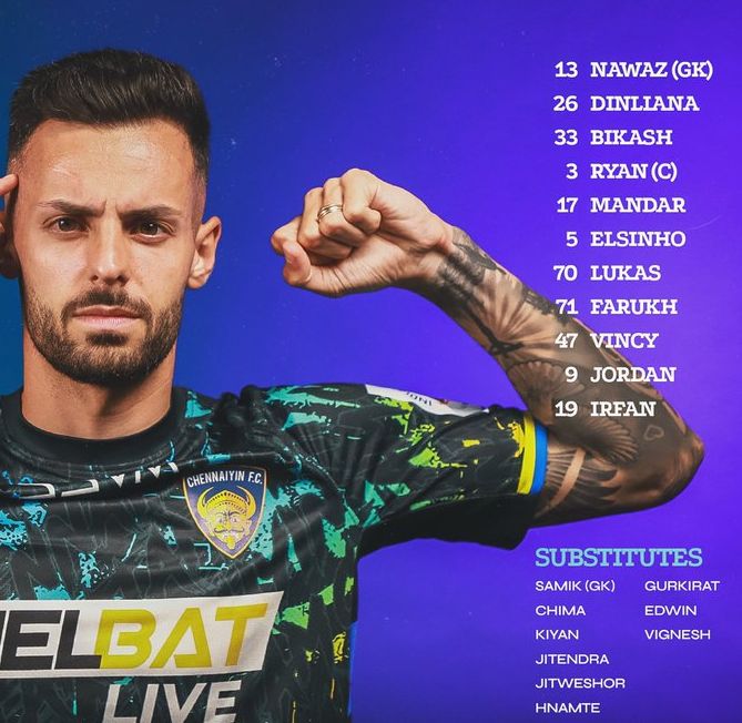 Chennaiyin FC playing XI vs Kerala Blasters 2024-25