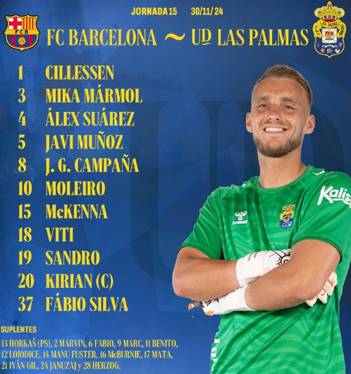 UD Las Palmas starting lineup vs FC Barcelona 2024-25