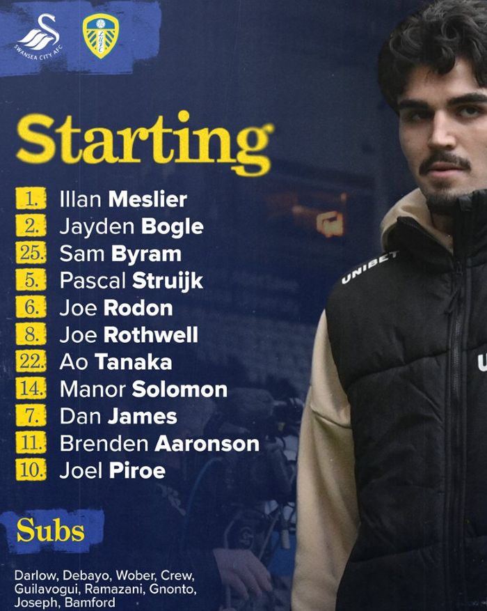 leeds united starting lineup vs swansea city november 2024